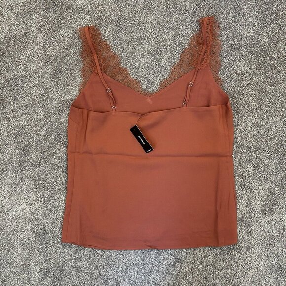 Express Womens Satin Lace Strap V-Neck Downtown Cami Desert Rose Size XS NWT $44 - Picture 9 of 16